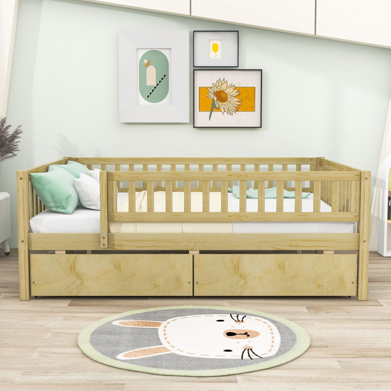 Wood Daybed with Two Drawers, Natural, Full / Double