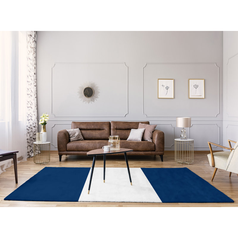 Tapis bleu/blanc tissé à plat San Diego, Rectangle 9 pi x 12 pi