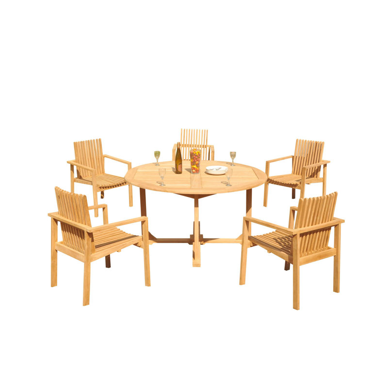 Ensemble repas rond en teck, 31" H x 36" W x 36" D, 2