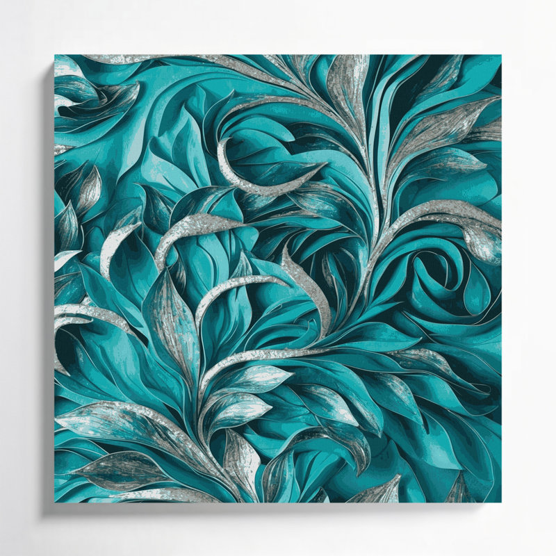 «Abstract Florals 85», art mural sur toile bleue, H 32 po x l 32 po