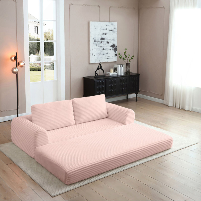 Canapé-lit convertible 2 en 1 pliant, canapé-lit en velours côtelé moderne avec 2 * coussins, canapé-lit modulaire sans dossier avec lit escamotable, canapé-lit pliant pour le salon