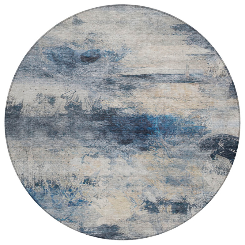 Machine Washable Indoor/Outdoor Chantille ACN2881 Abstract Rug, Baltic, 8' Round