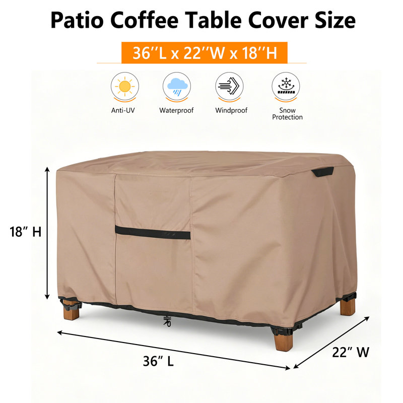 Housse pour table basse de patio, petite housse rectangulaire d'extérieur résistante et imperméable, L 36 po x l 22 po x H 18 po