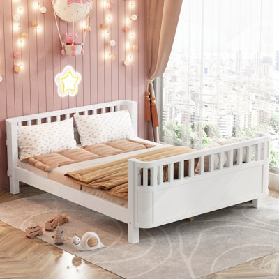 Lit plateforme double en bois avec garde-corps de sécurité et fabrication durable pour enfants et adultes