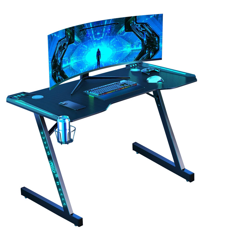 Solid Wood Top Metal Base Computer Desk