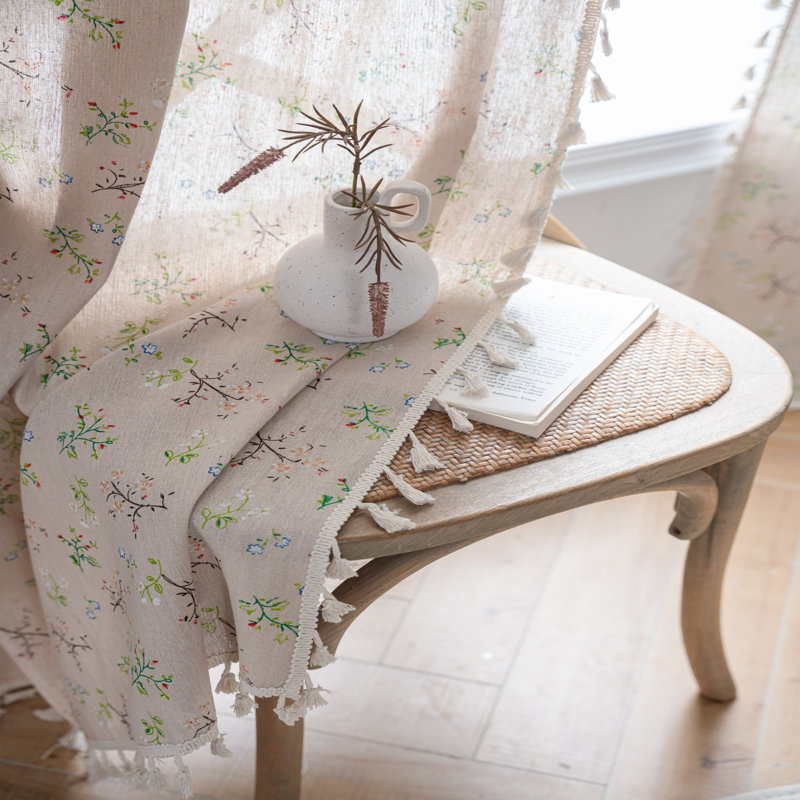 Rideau semi-transparent rustique en mélange de lin et coton (2 pièces), L 52 po x L 96 po