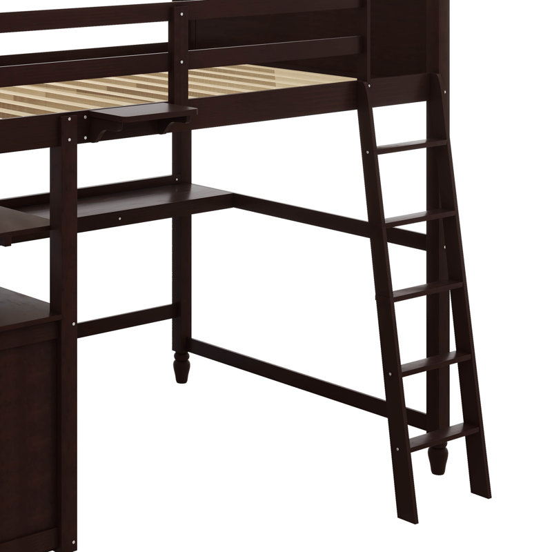 Lit mezzanine double avec tiroirs Jereck Kids, Espresso