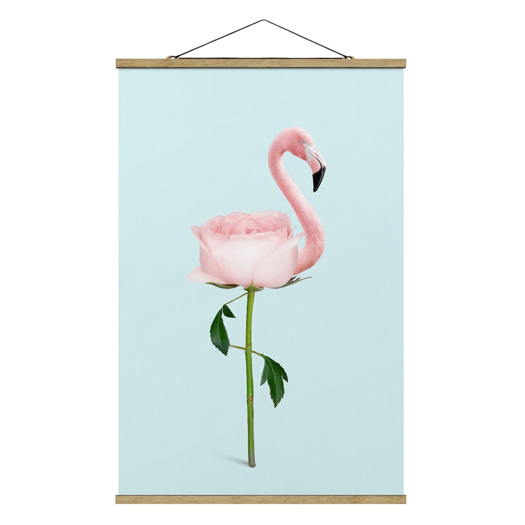 Stoffbild Flamingo mit Rose von Jonas Loose