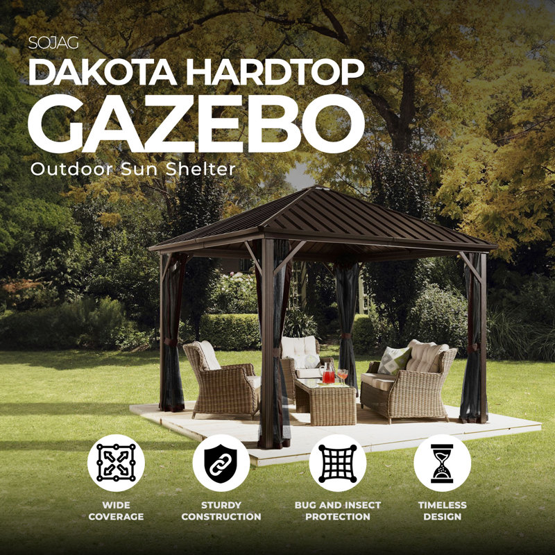 Sojag 10 x 10' Dakota Steel Hardtop Gazebo Outdoor Sun Shelter, Brown/Black