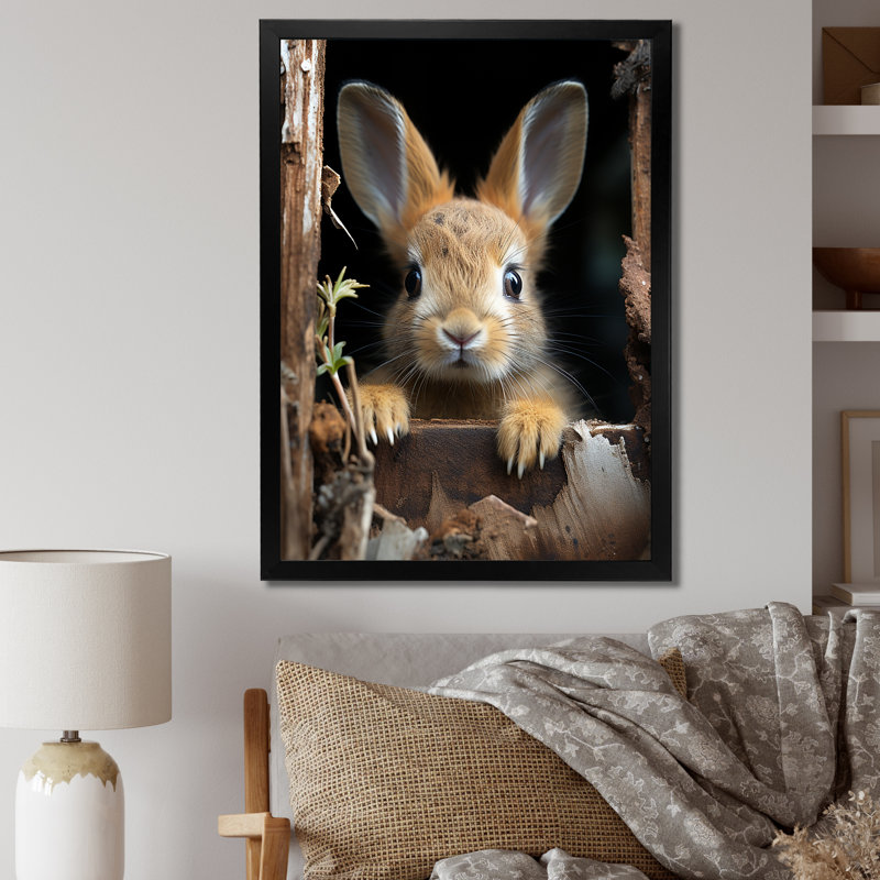 Drôle de lapin, reproduction d'art sur toile, Cadre photo noir, H 20 po x l 12 po x P 1 po
