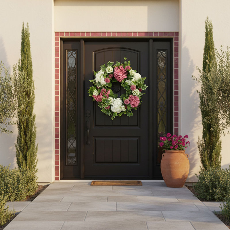 24" Hydrangea Wreath with Dahlias and Ivy