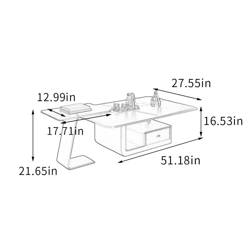 Ensemble de tables basses avec tiroir Minimalisme, H 16,53 po x L 27,55 po x l 51,18 po, Noir et or, Black