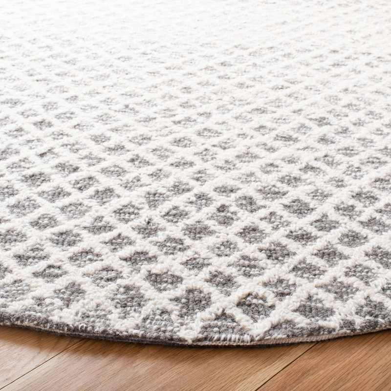 Micro-Loop Hand Tufted Wool And Cotton Geometric Rug, Round 5'