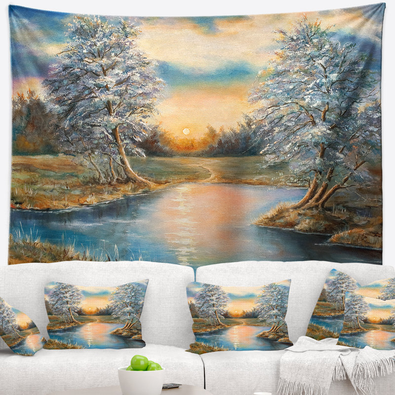 Bouleaux de paysage en automne tapisserie en bois, H 32 po x l 39 po
