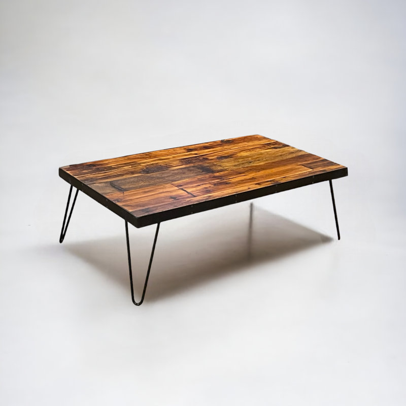 Metal Edge Solid Wood Top Coffee Table, 13.5" H x 30" L x 42" W