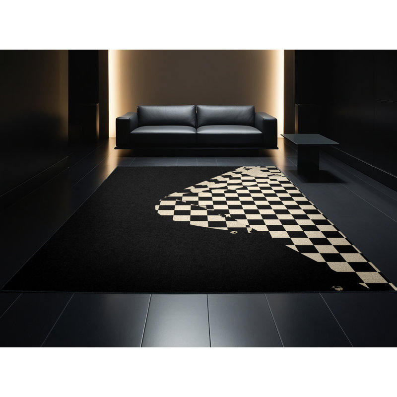 Tapis à carreaux noir lavable à la machine Buckland, 7 x 9