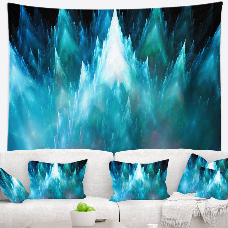 Tapisserie de conception abstract blue fractal crystals, H 68 po x l 80 po