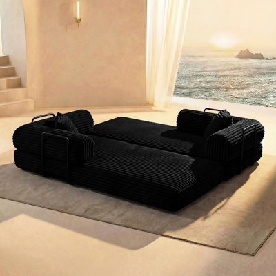 Canapé moderne en velours côtelé noir, multifonctionnel et confortable pour le salon