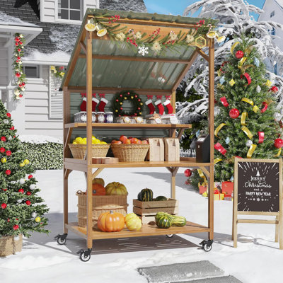 Farm Stand Stand Support de marché en bois avec toit en métal pour décoration de maison de campagne, événements et petites entreprises