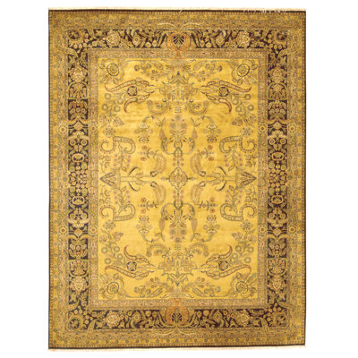 Hand Knotted Wool Oriental Area Rug in Gold And Black