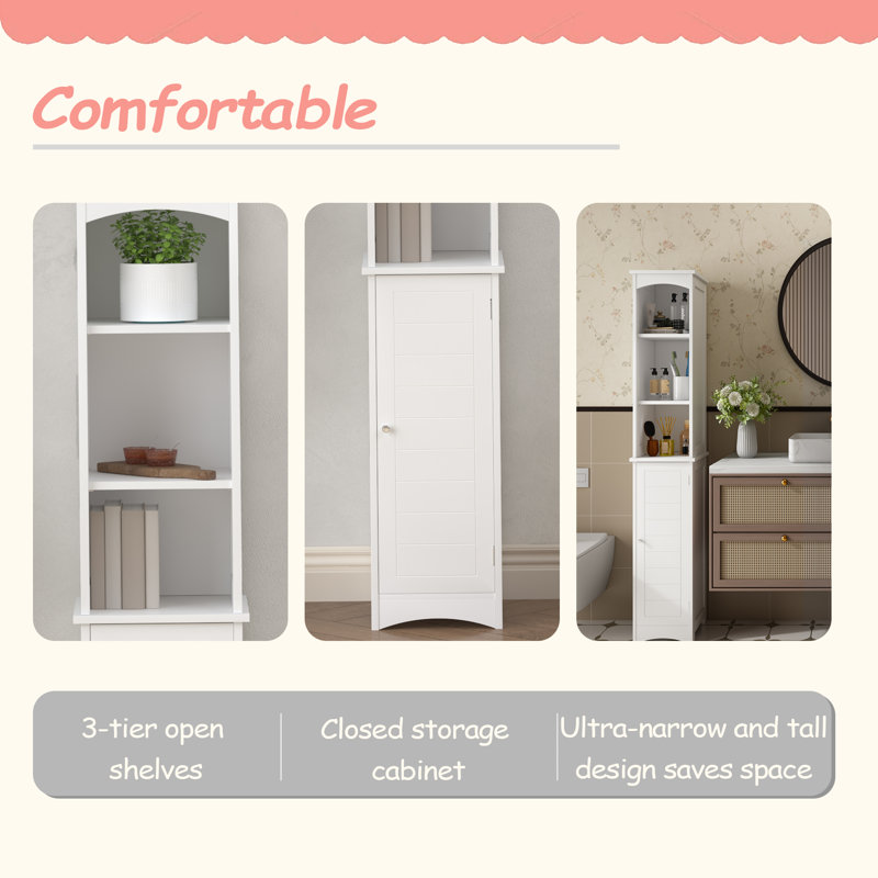 Grande armoire de rangement pour salle de bain avec tablettes réglables, armoire autoportante mince à 1 porte avec anti-basculement, compartiments ouverts, pour la maison, les petits espaces, la salle de bain, la cuisine,