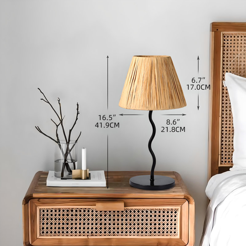 Metal Table Lamp Set with Natural Raffia Shade (LED Bulb Included)