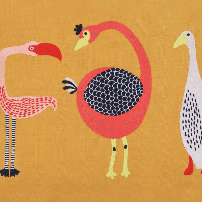 Birds Pillow Cover 20x20 Inch, Calendula Yellow