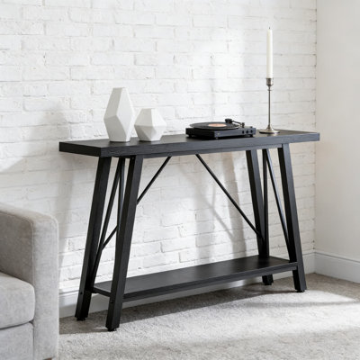 Industrial Console Table With Storage Shelf - Rustic Sofa Table Behind Couch For Living Room & Entryway, Sturdy X-Frame Design