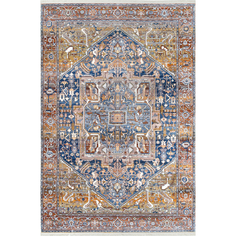 Windmere Traditional Oriental Medallion Rust/Brick/Navy Area Rug, Rectangle 8'10" x 12'