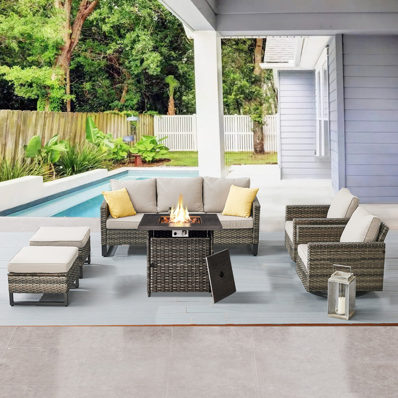 Ingvald Wicker 5 - Person Patio Conversation Set with Cushions, Beige