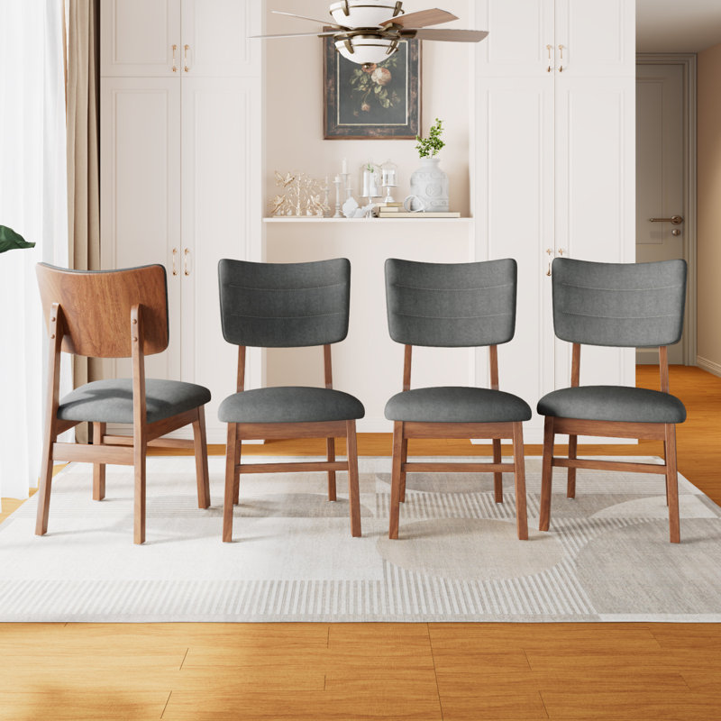 Set of 4 Mid-Century Modern Upholstered Dining Chairs with Ergonomic Design and Sturdy Wood Frame, Grey