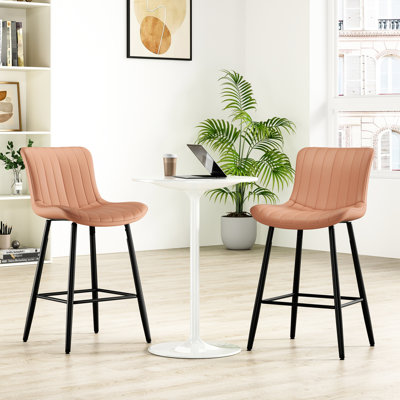2 tabourets de bar Mid-Century modernes, similicuir brun, pieds en métal poli, conception ergonomique, convient à une utilisation en plein air de couleur comptoir, idéal pour la salle à manger et les cafés