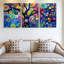 3 pièces, art mural abstrait arbre vibrant avec cercles colorés, art mural trois pièces pour le salon, la chambre à coucher et le bureau, prêt à être accroché-131189570