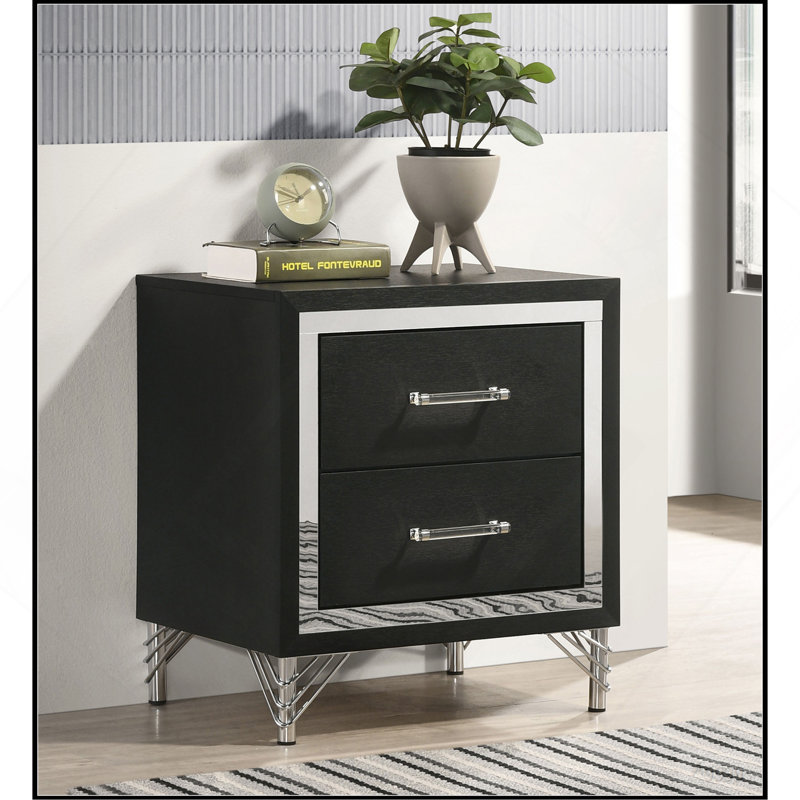 2 Drawers Modern Nightstand Bedside Table, Black