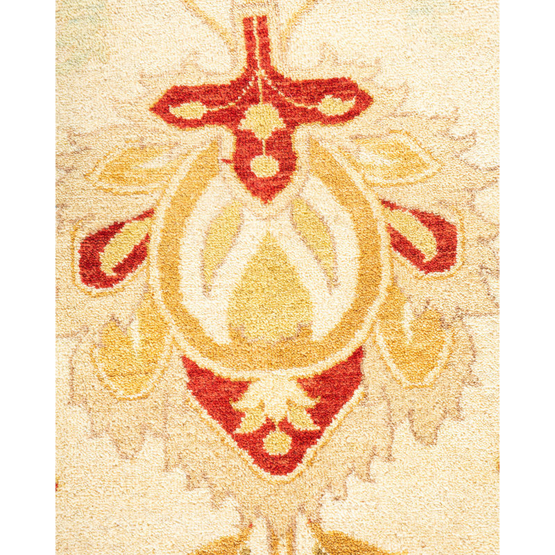 Tapis unique ivoire / brun clair / rouge noué à la main 8 pi x 9 pi 10 po Hayner