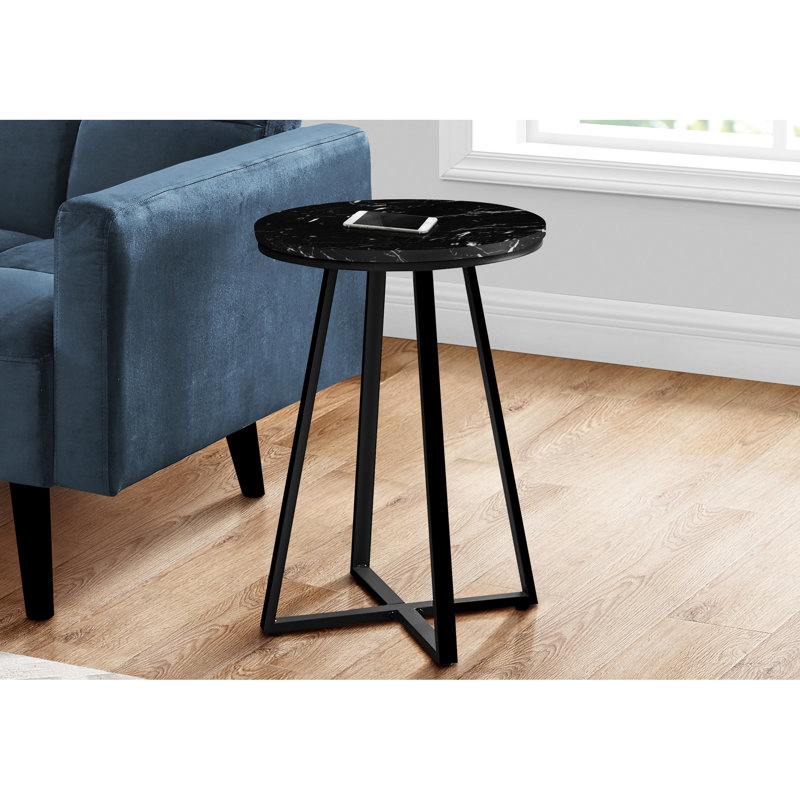 Table d'appoint contemporaine en métal noir avec dessus en marbre rond pour la chambre à coucher