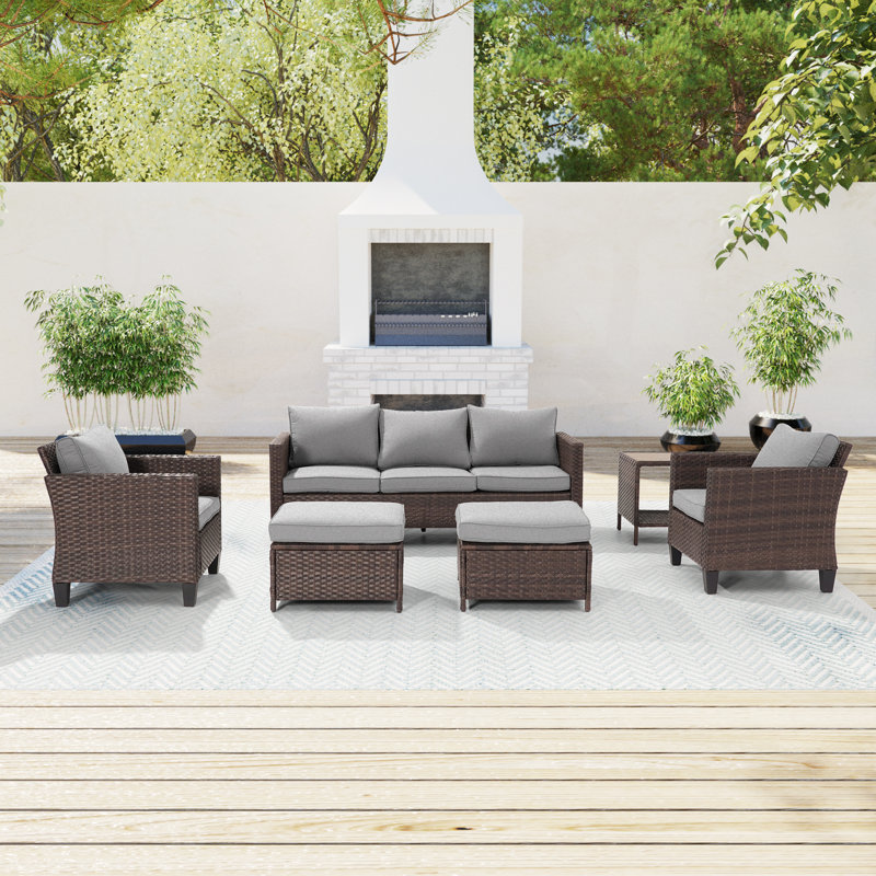 Jonson Wicker 5 - Person Patio Conversation Set with Cushions, Brown, Leaden Gray