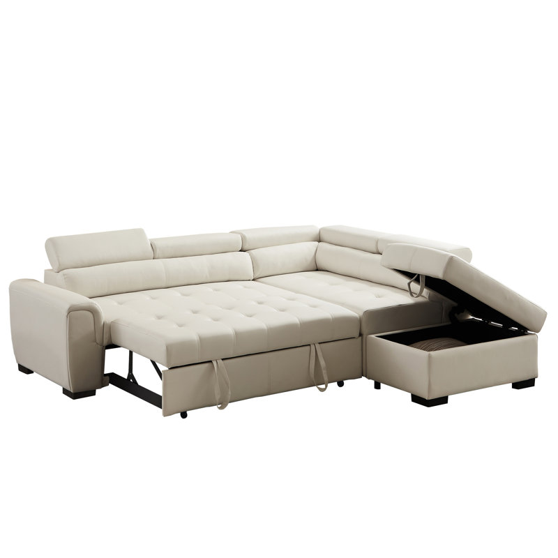 Faux Leather L-Shaped Sectional Right Hand Facing, White Faux Leather