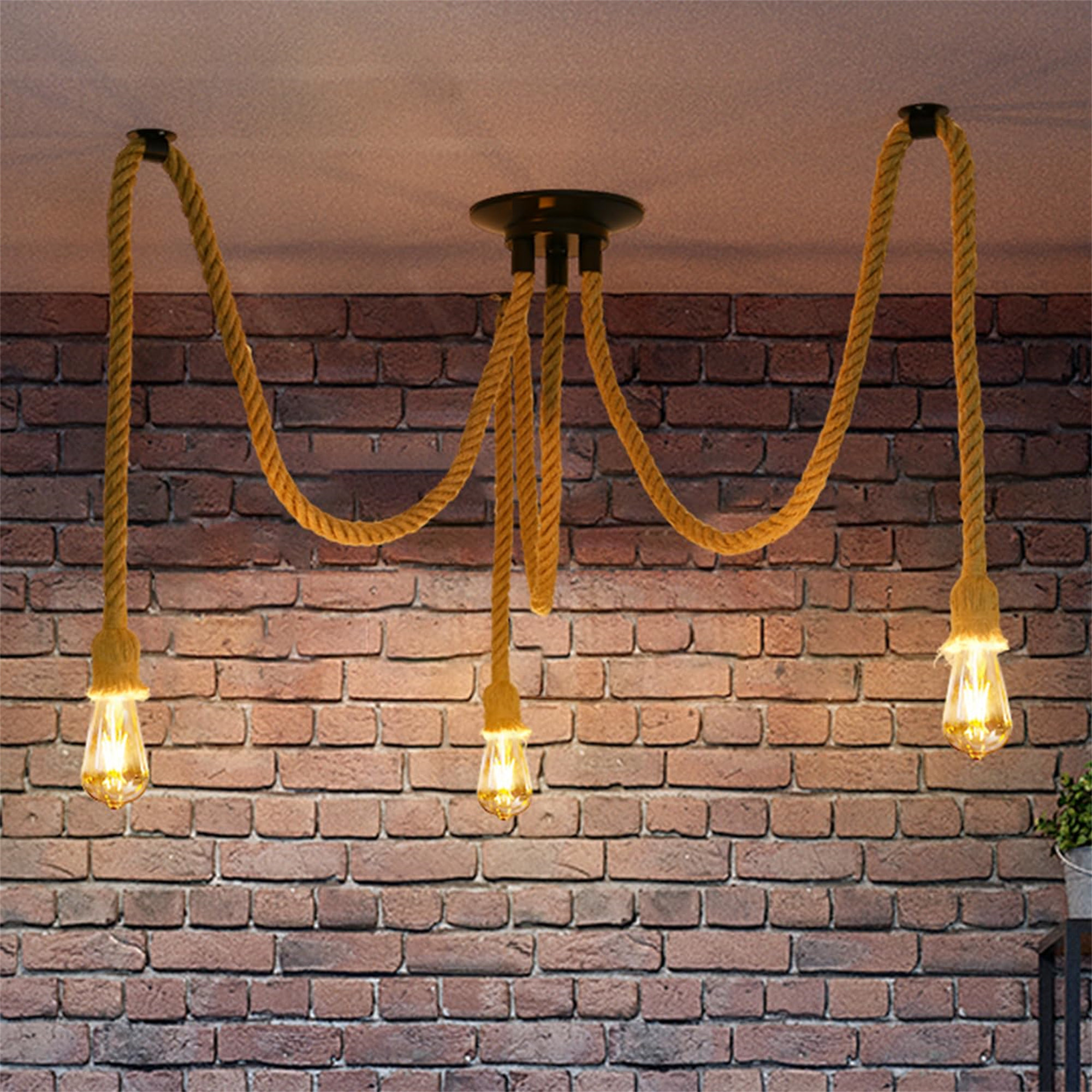 Ebern Designs 3 Head Rope Spider Light, Gold Rope Ceiling Light,DIY ...