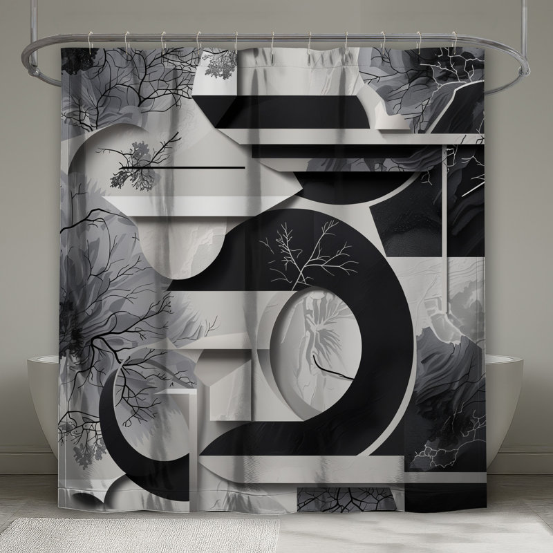 Rideaux de douche monochromes à composition abstraite très longs, L 70 po x H 84 po