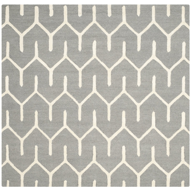 Deedgra Hand Tufted Wool Geometric Rug, Square 6'