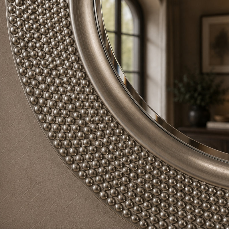 Julien Resin Round Wall Mirror, Silver Leaf