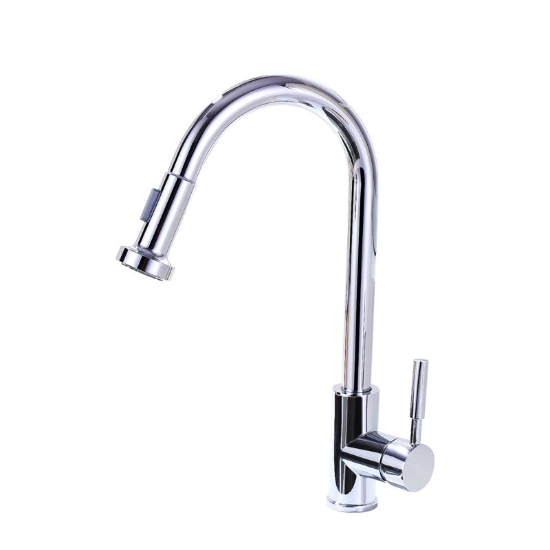 Robinet de cuisine rétractable à poignée simple avec accessoires, Chrome