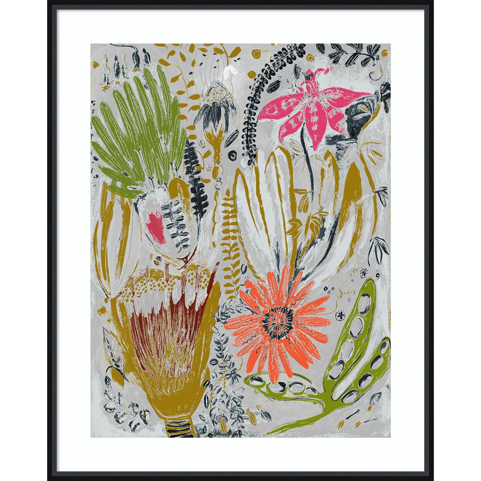 Tropical Blooms by Maya Woods, Black, 33" W x 41" H