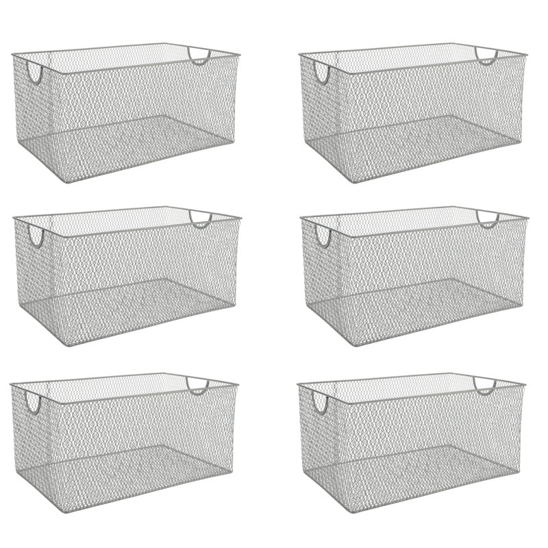 Rebrilliant Decorative Basket, 6" H x 10" W x 9" D, Silver