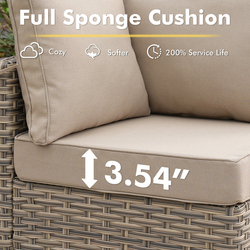 2-Person  Outdoor Sectional Loveseat Sofa With Cushions And Led Coffee Table ,All-Weather Wicker Patio Set, Beige