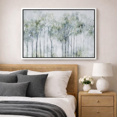Abstract Forest "Muted Pastel Green Trees Artwork, Modern Watercolor Painting Wall Pictures, Large Framed Canvas Giclee Print Wall Art"