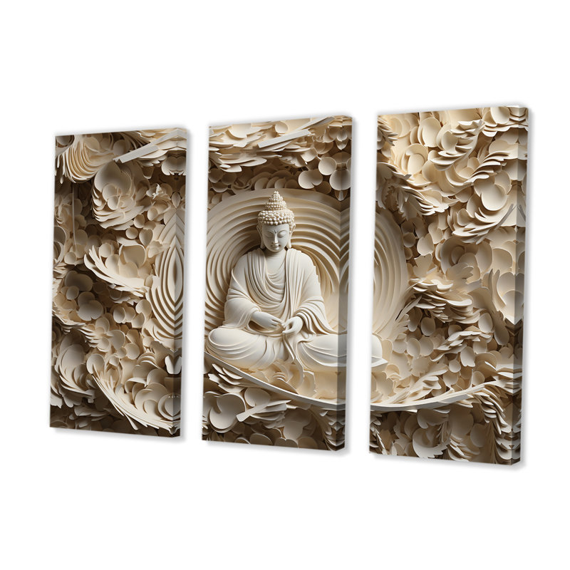 Simple bouddhisme statue I - ensemble d'art mural sur toile bouddhisme, Toile tendue, H 32 po x l 48 po