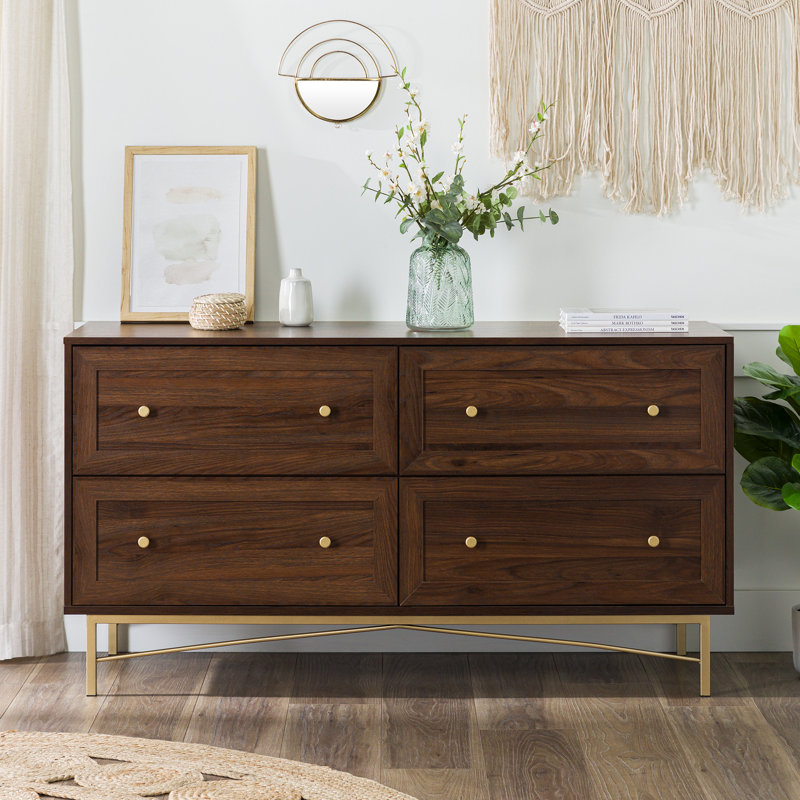 Ahleeyah 56'' W 4 - Drawer Dresser, Dark Walnut/NotSturdy