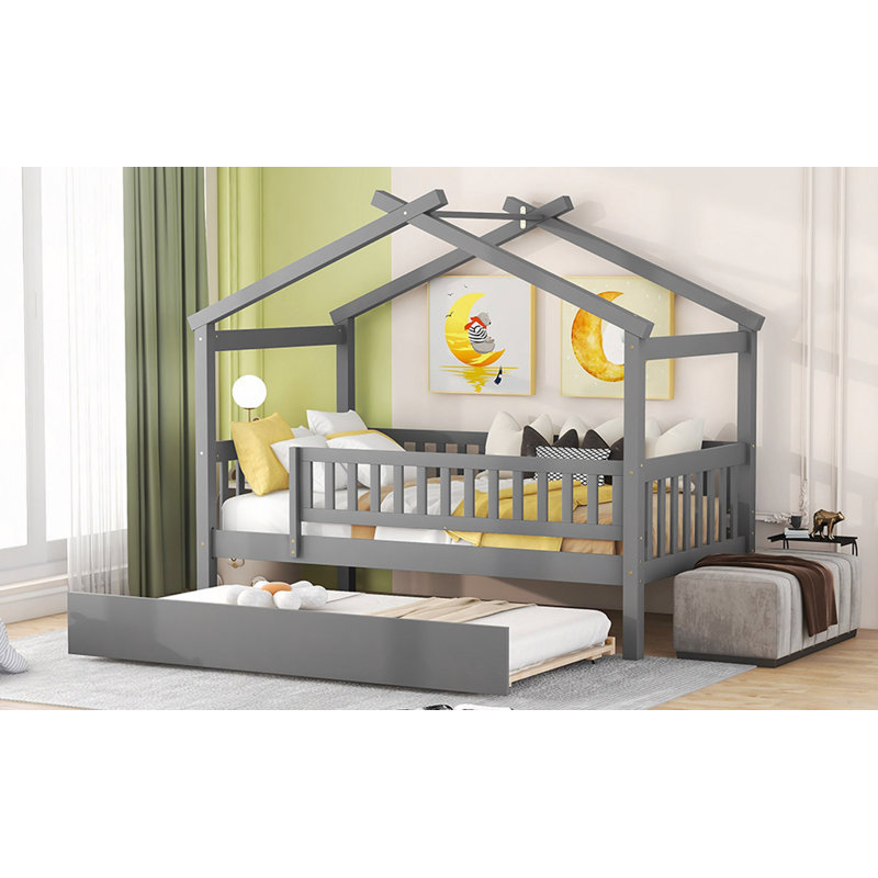 Lit en bois avec couchette, Gris
